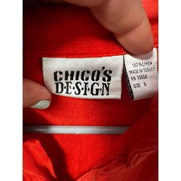 Chicos Design Red 100% Linen Button-Up Long Sleeve Shirt, Coastal Women, Beach 0 - Picture 5 of 6